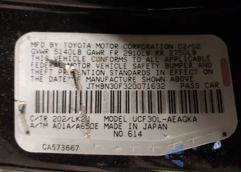 2002 Lexus Ls 430 from USA, damaged, VIN JTHBN30F320071632